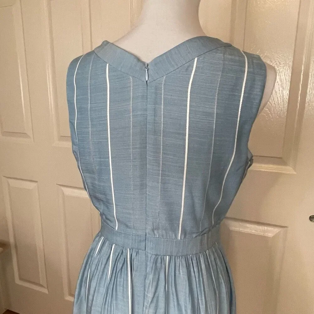Gal Meets Glam Collection Button Front Surplice Dress Blue With White Stripes Si - Picture 6 of 14